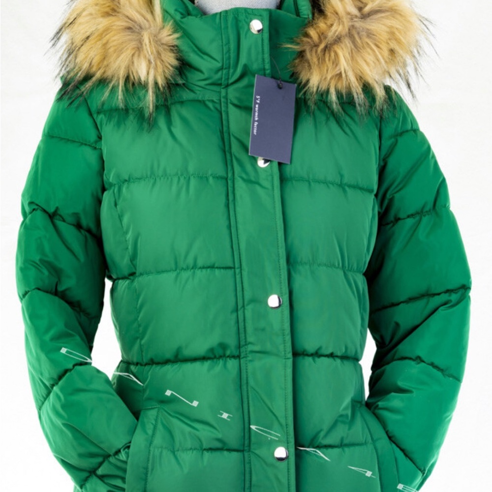 Tommy Hilfiger Kelly green fur hooded quilted down puffer jacket